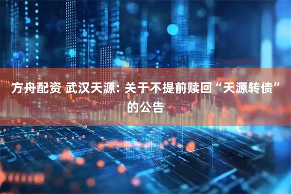 方舟配资 武汉天源: 关于不提前赎回“天源转债”的公告