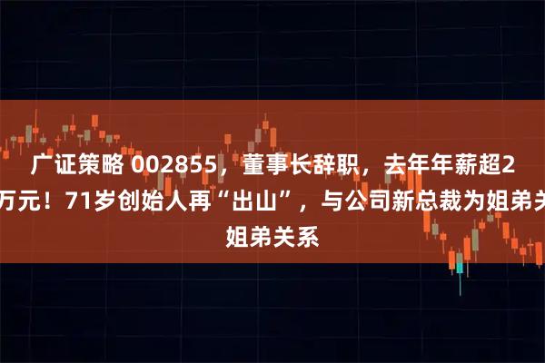 广证策略 002855，董事长辞职，去年年薪超241万元！71岁创始人再“出山”，与公司新总裁为姐弟关系